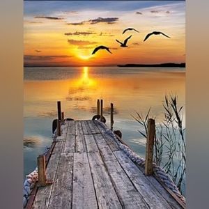 Sitting On The Dock At Sunset Diamond Dot Painting